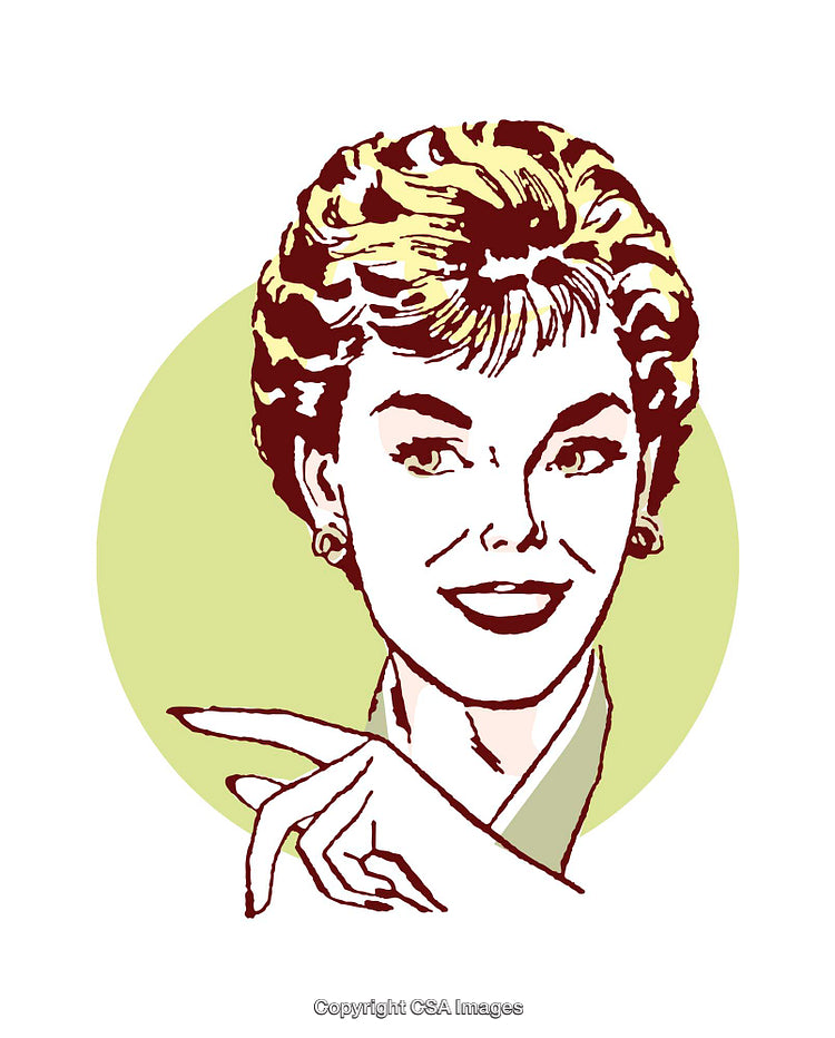 Vintage Illustration of Smiling Woman Pointing in Retro Style