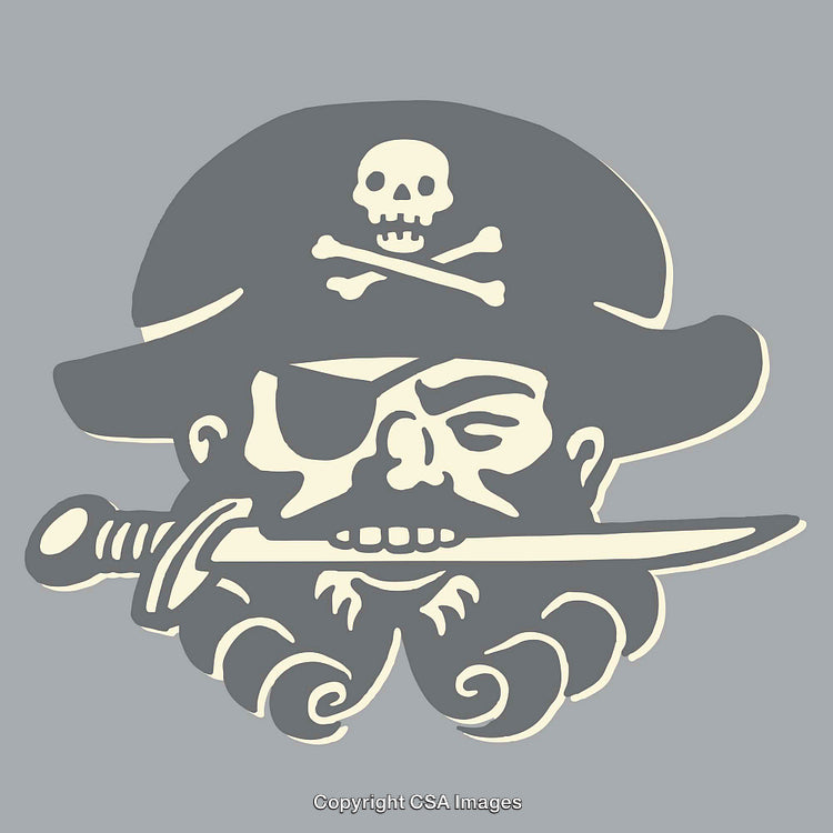 Color Line Illustration of Pirate Skull With Hat and Sword