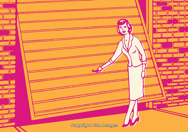 Vibrant Comic Style Illustration of Woman Opening a Garage Door