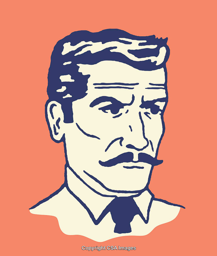 Retro Styled Portrait Illustration of a Man with Mustache and Suit