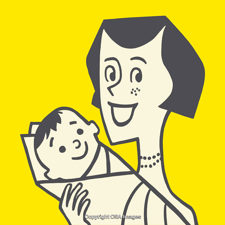 Smiling Mother Holding Happy Baby in Comics Style Illustration