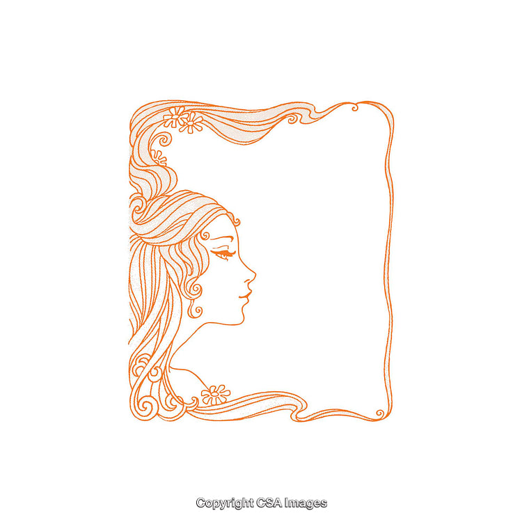 Art Nouveau Style Silhouette of a Woman with Decorative Floral Frame
