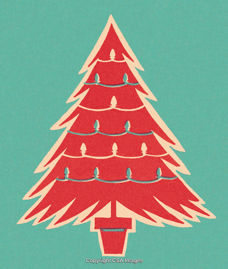 Minimalist Red Christmas Tree Illustration with Retro Vibes
