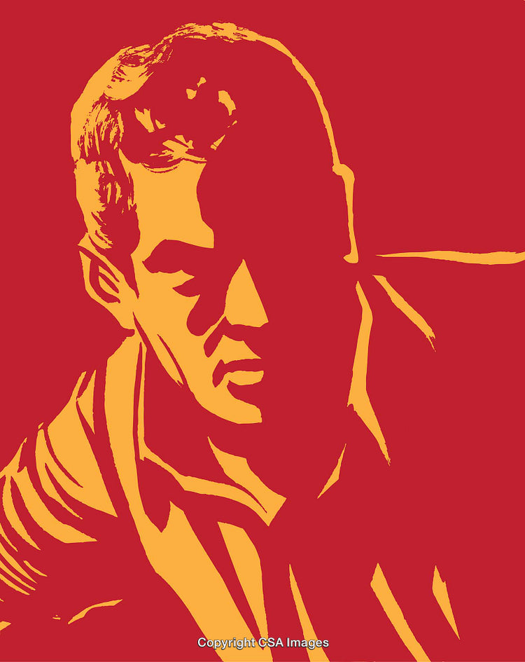 Stylized Silhouette Portrait of a Man in Bold Red and Orange Tones