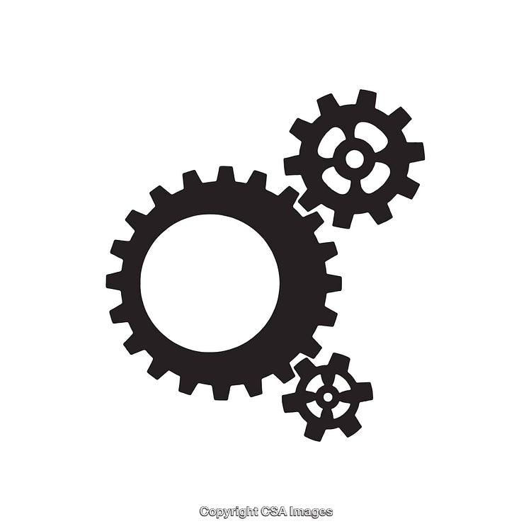 Black and White Gear Design With Interlocking Cogwheels Symbolizing Mechanics