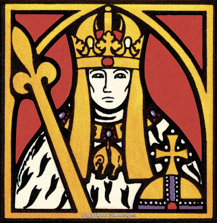 Medieval Style Artwork of a Regal King in Ornate Crown and Robes