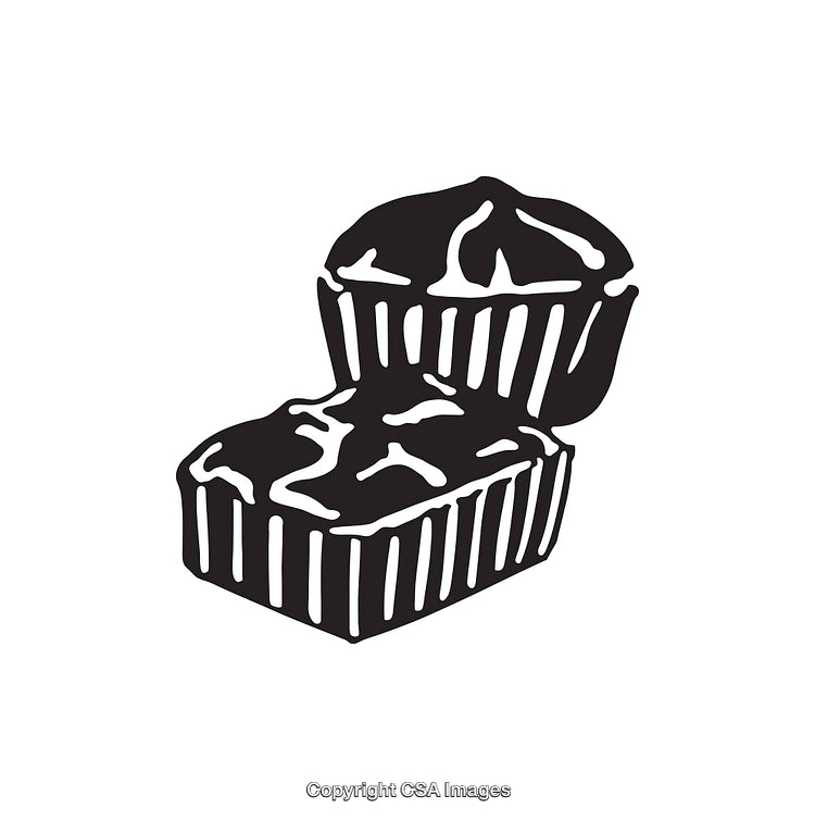 Black and White Line Art Illustration of Two Detailed Cupcake Drawings