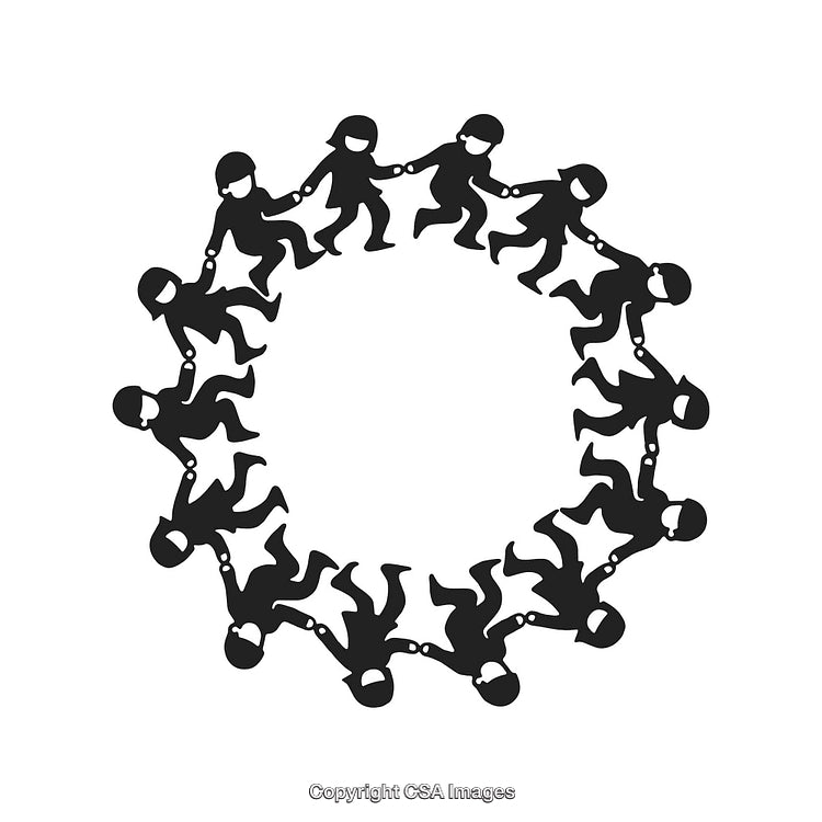 Group of Stylized Figures Forming a Circular Chain Silhouette