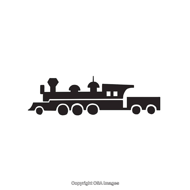 Vintage Steam Locomotive Silhouette Icon in Black and White