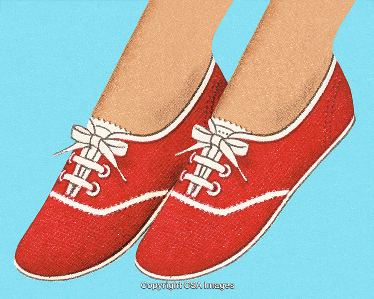 Vintage Style Illustration of Red Sneakers on Blue Background