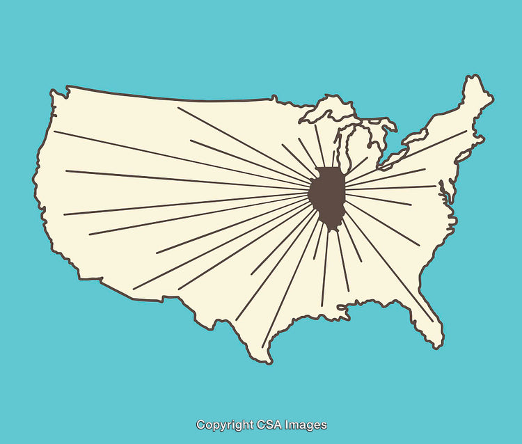 Illustrated Map Highlighting Illinois as Focal Point of United States