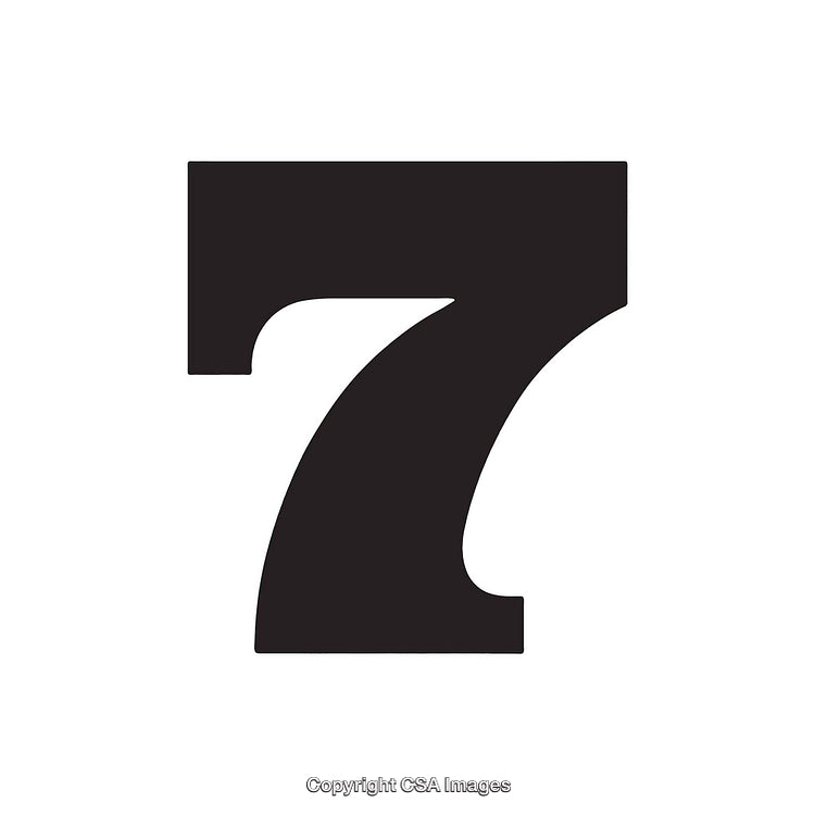 Bold Stylized Black Number Seven on White Background