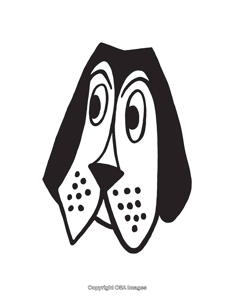 Black And White Illustration of a Dog's Expressive Face