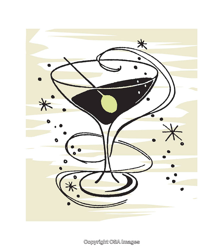 Retro Style Artwork of Martini Glass with Olive Garnish