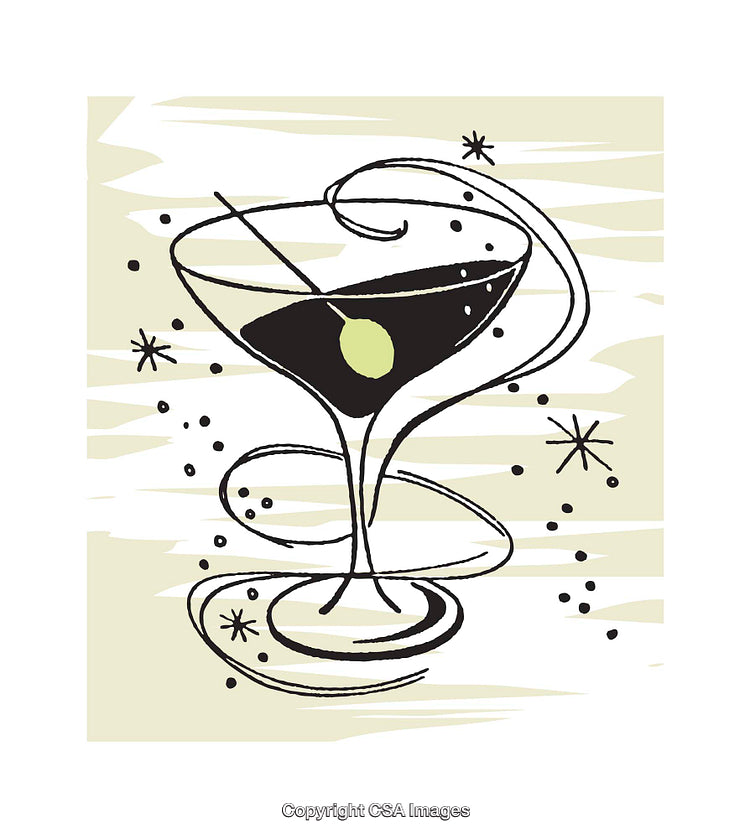 Retro Style Artwork of Martini Glass with Olive Garnish