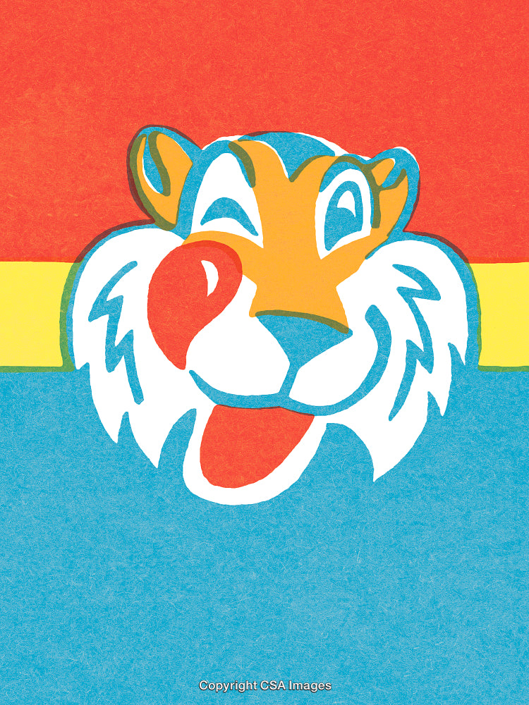 Colorful Illustration of a Smiling Tiger Face with Bright Background