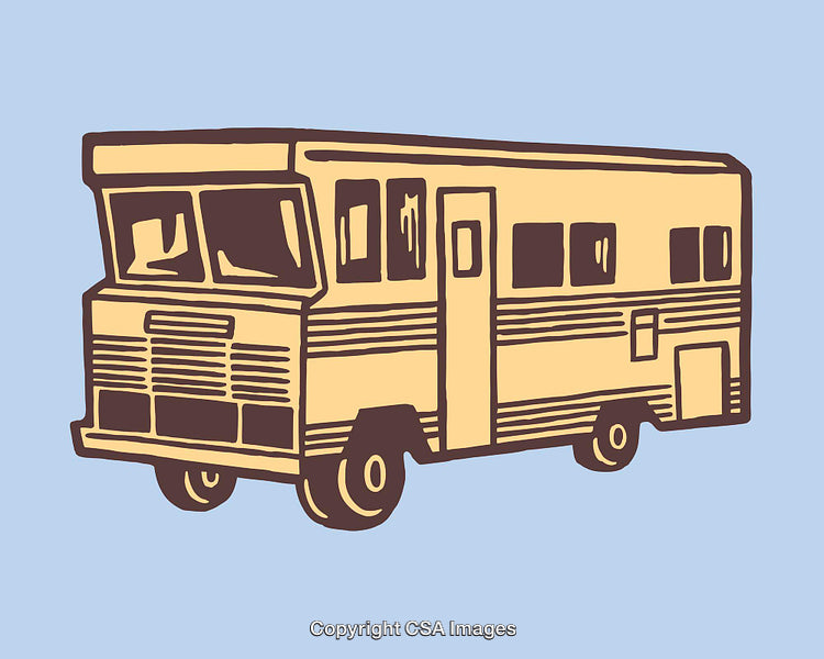Vintage Style Line Art Illustration of a Recreational Vehicle