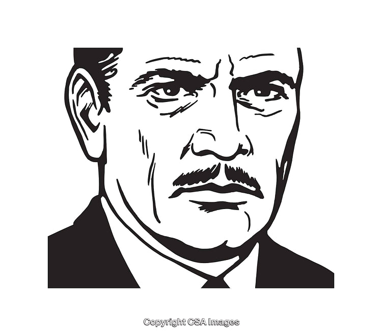 Black and White Portrait of a Man in Line Art Style