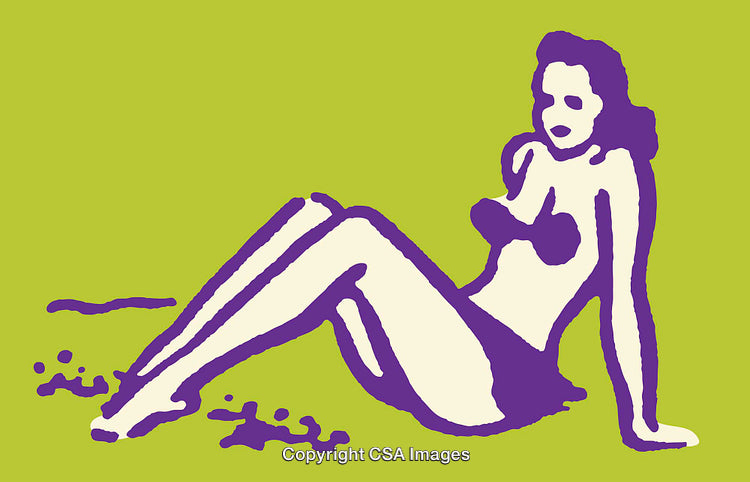 Stylized Colorful Line Art of a Relaxing Woman in a Bikini