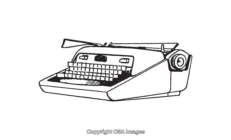 Black and White Line Art Illustration of a Vintage Typewriter