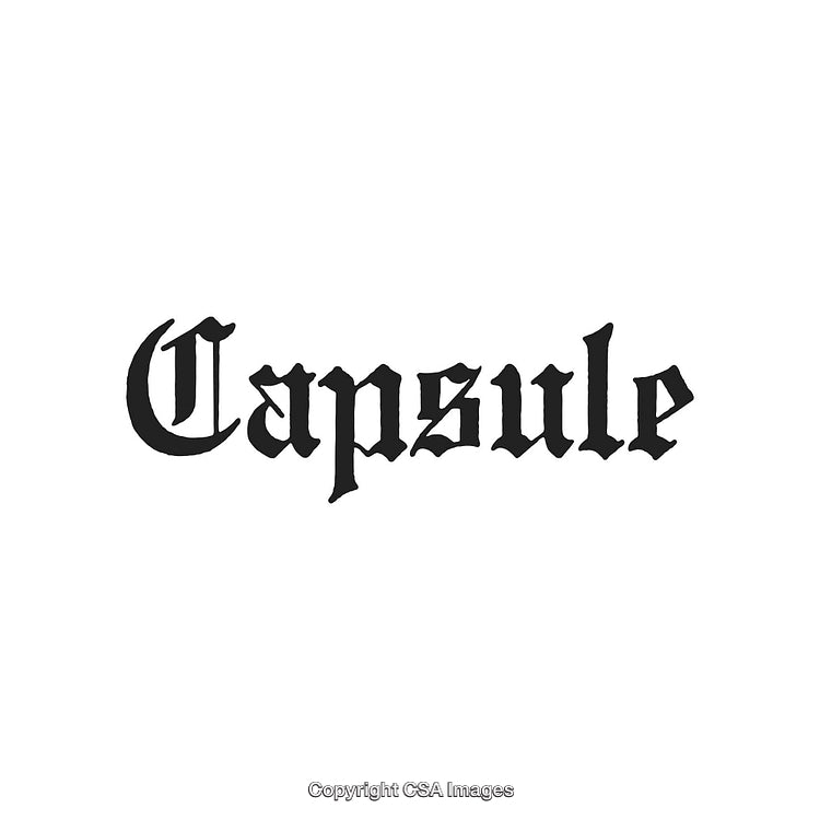 Elegant Black Blackletter Typeface Displaying the Word Capsule on White Background