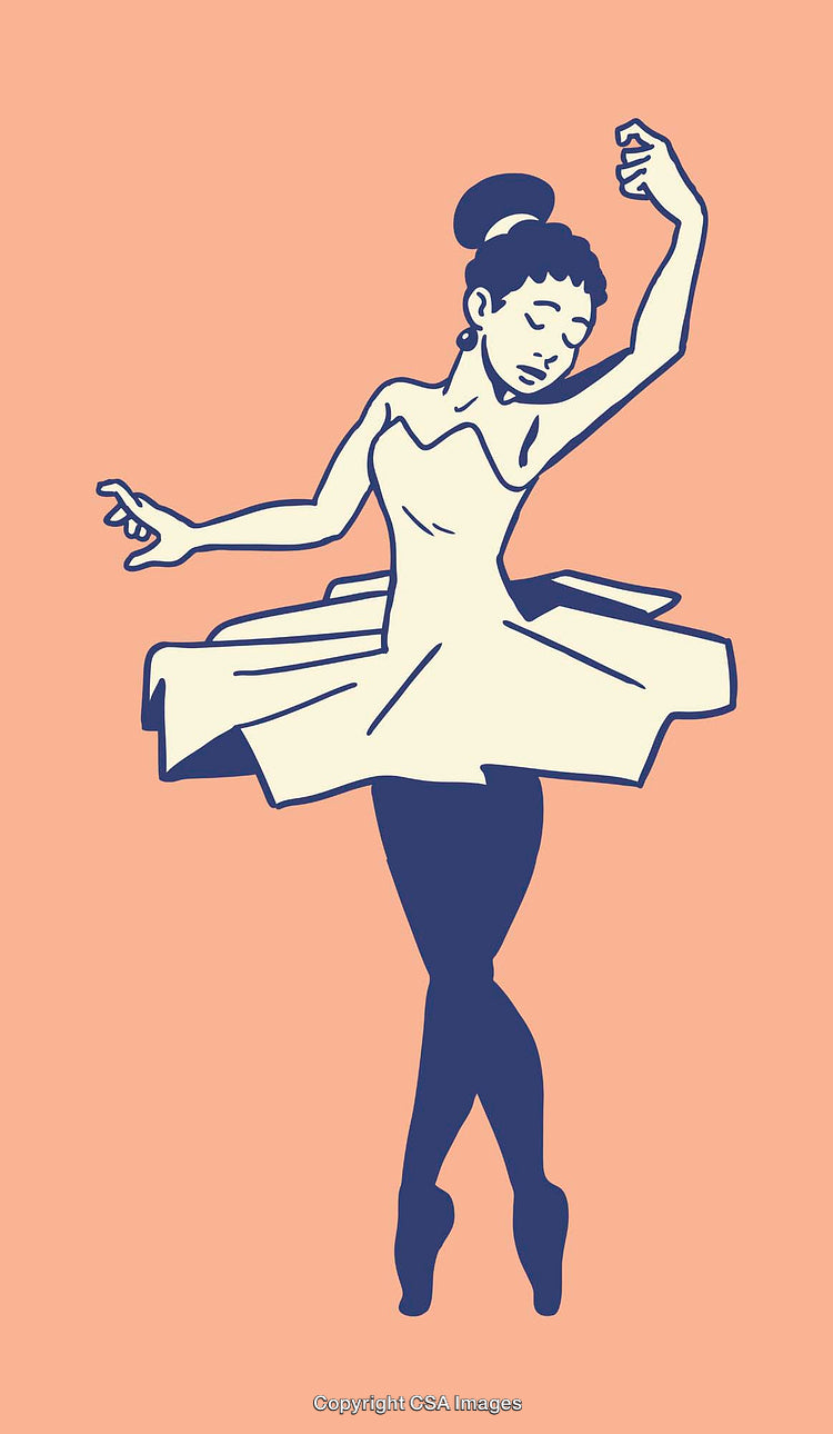 Elegant Ballerina Dancing in Minimalistic Line Art on Peach Background