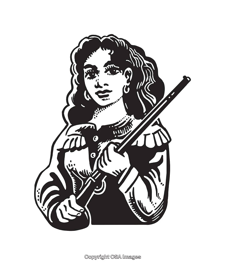 Black and White Line Art Illustration of a Person Holding a Rifle