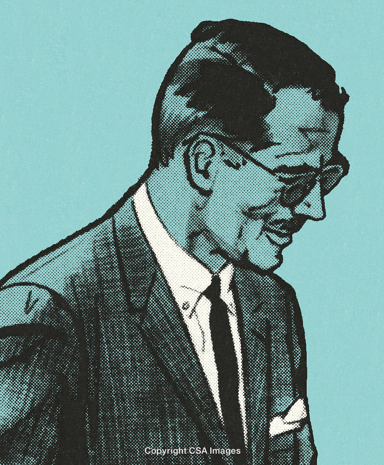 Retro Illustration of Man in Suit and Tie on Blue Background