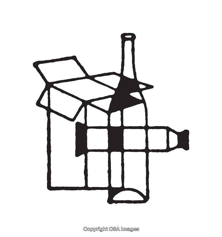 Black And White Minimalist Line Drawing of Bottle and Box
