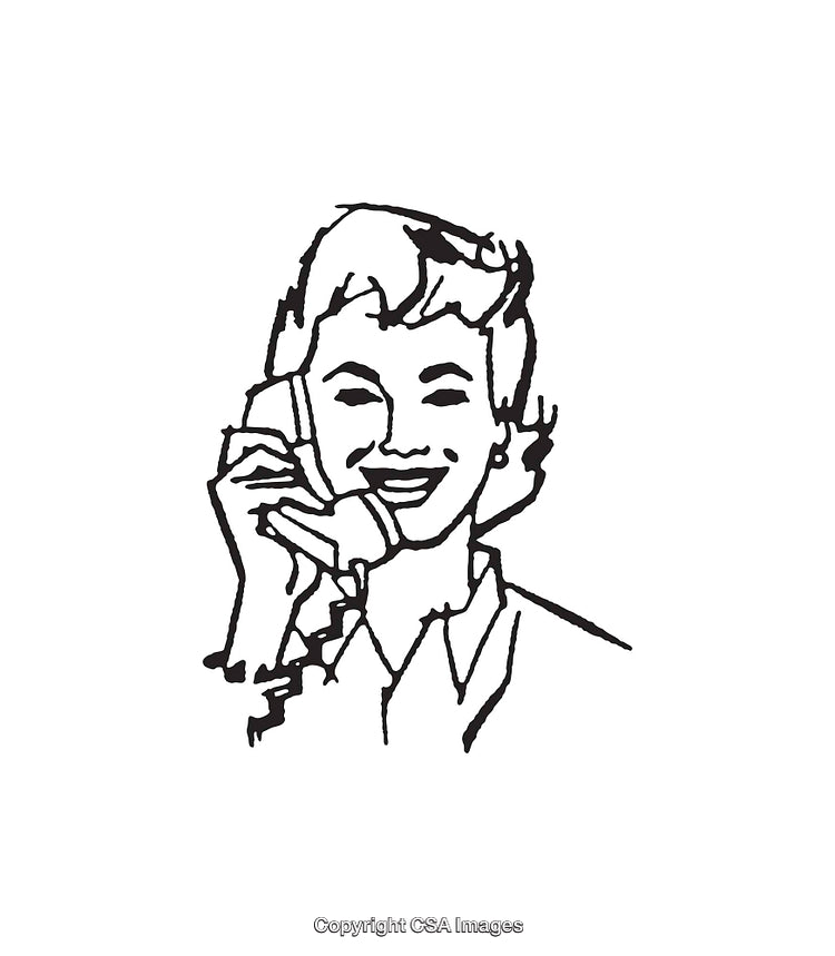 Retro Style Black and White Illustration of a Woman on the Telephone