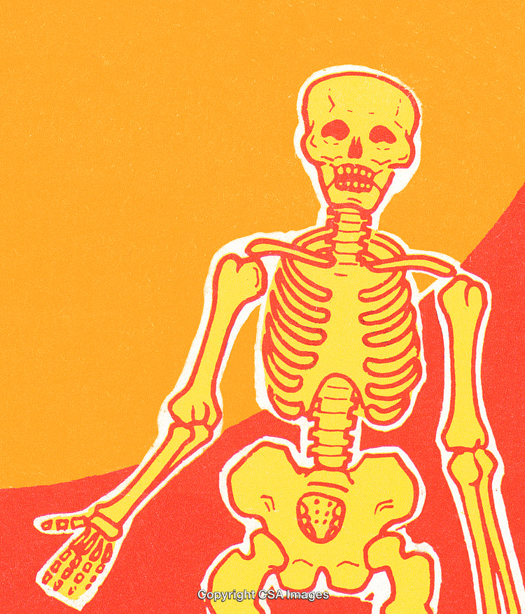 Vibrant Illustration of a Skeleton Silhouette Against a Colorful Background