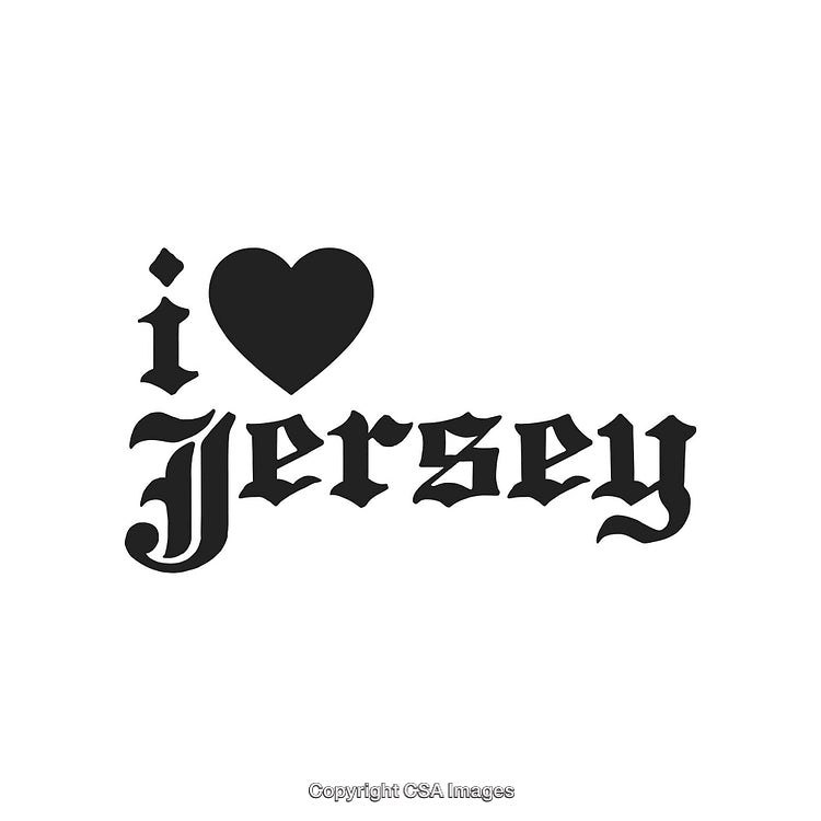 I Love Jersey Typography Design with Gothic Font and Heart Symbol
