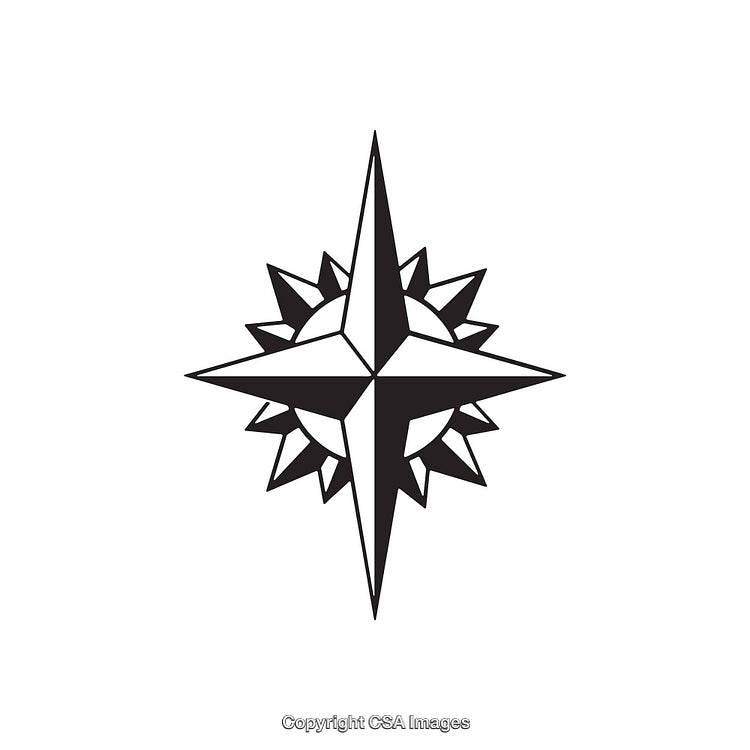 Black and White Compass Star Symbol with Sunburst Design