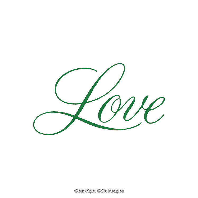 Elegant Green Calligraphy Featuring the Word Love on White Background