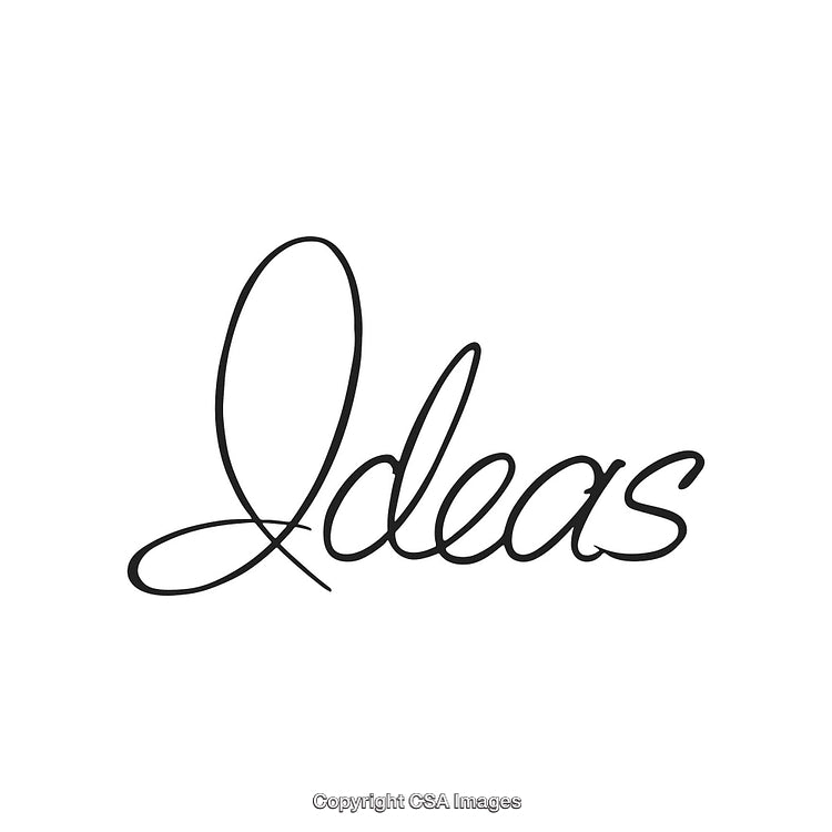 Elegant Calligraphy of the Word Ideas in Black on a White Background