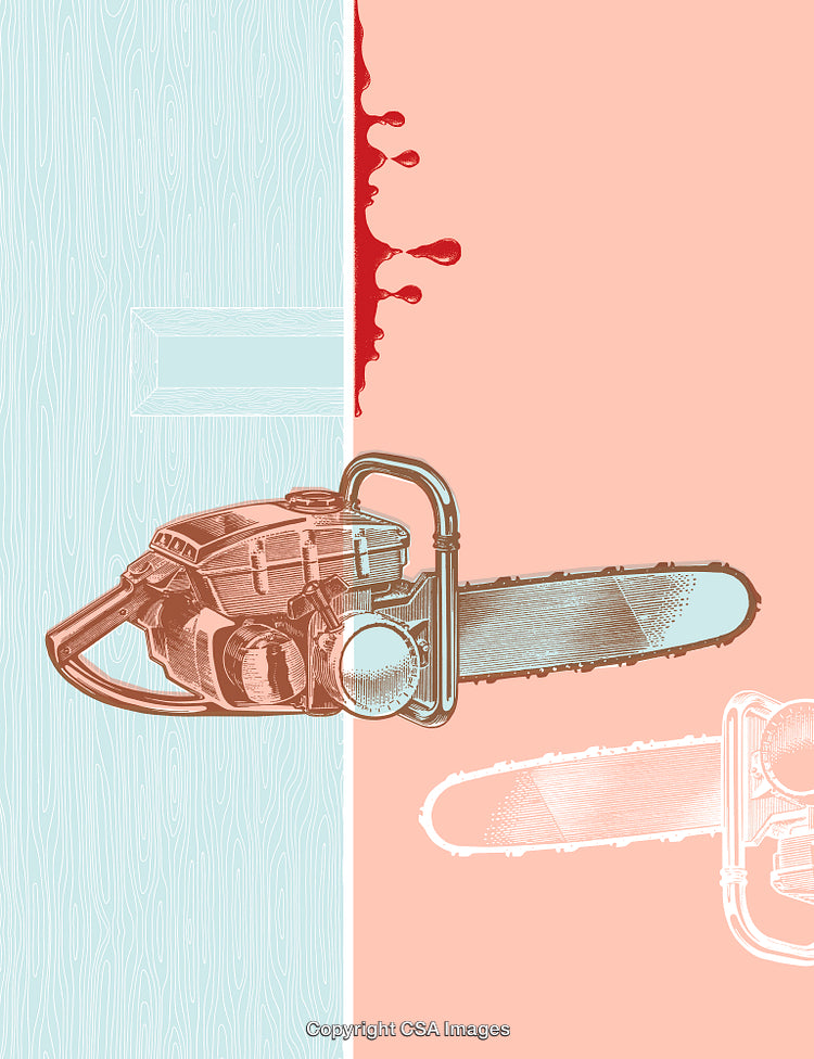 Vintage Chainsaw Illustration With Splattered Blood and Artistic Texture Design