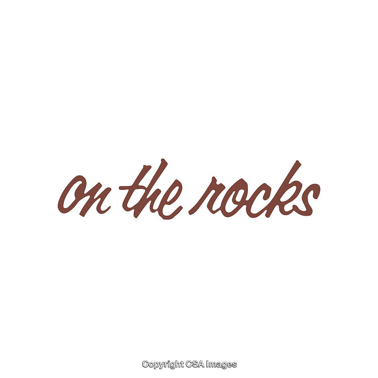 Handwritten Script Text 'On The Rocks' in Bold Brown on White