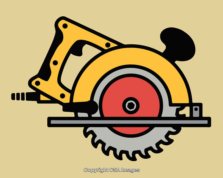 Colorful Illustration of a Circular Power Saw Tool on Light Background