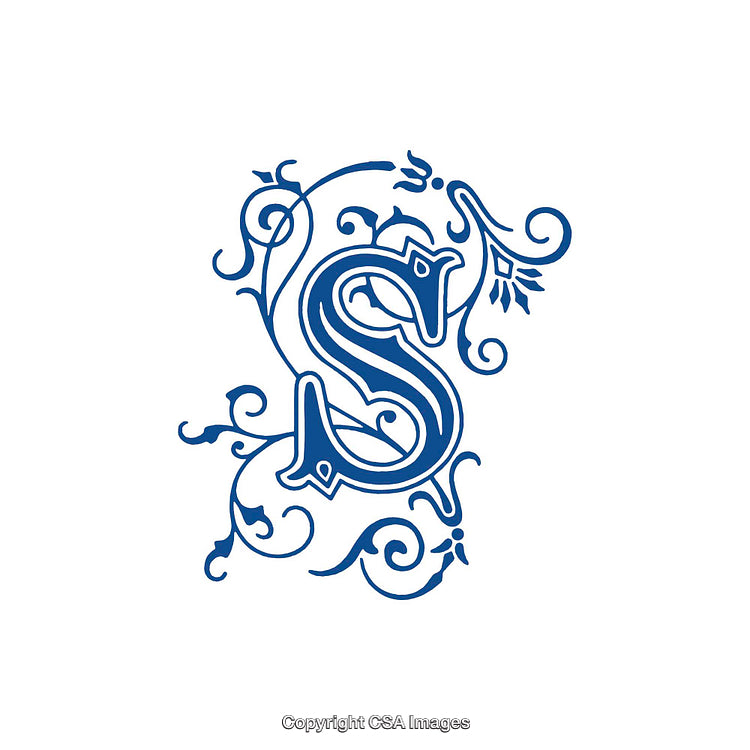 Decorative Blue Letter S with Elegant Vintage Flourishes