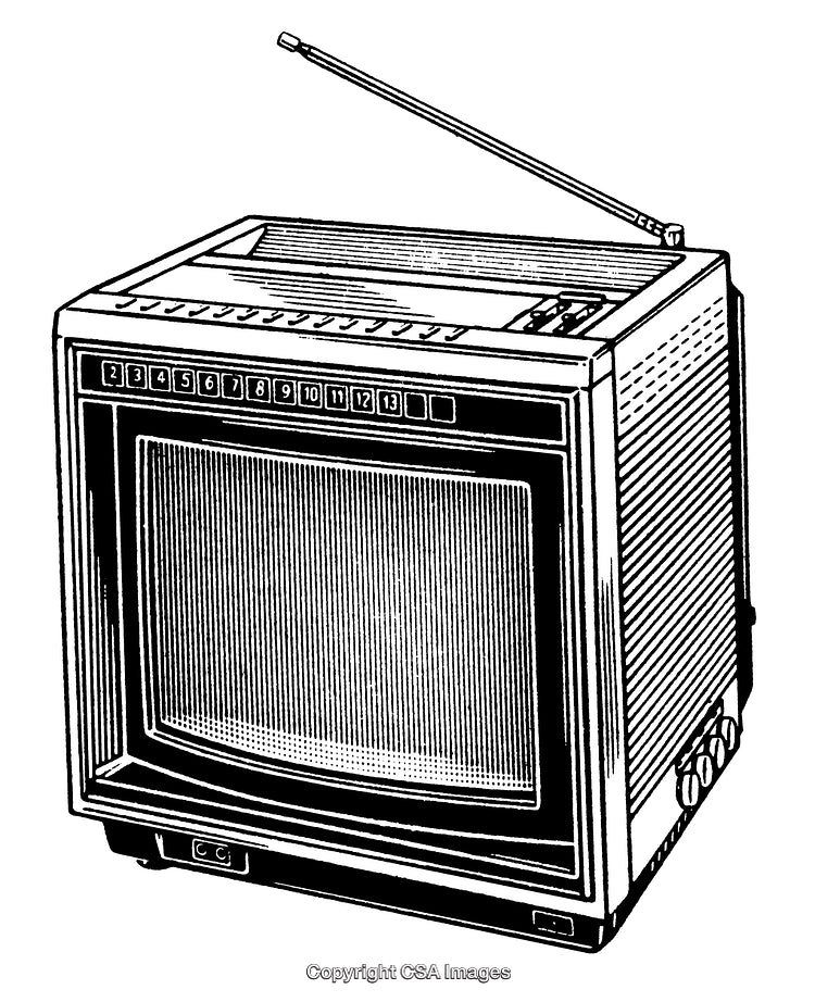 Retro Black And White Engraving of a Vintage Television Set