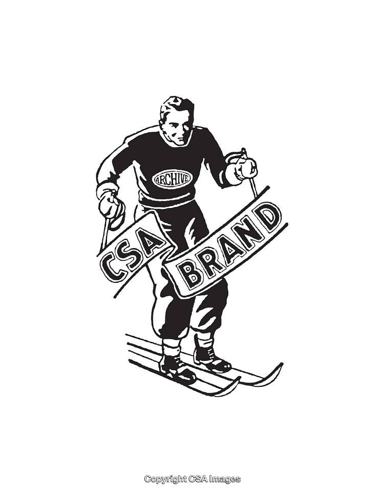 Vintage Black and White Illustration of a Skiing Athlete Logo Design