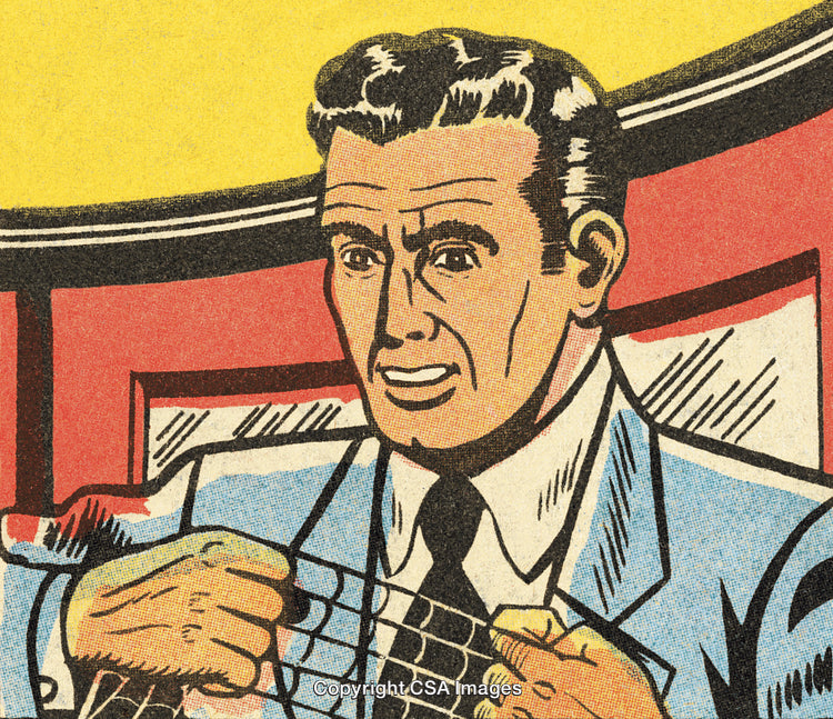 Retro Comic Illustration of a Man Playing Guitar in Vintage Pop Art Style