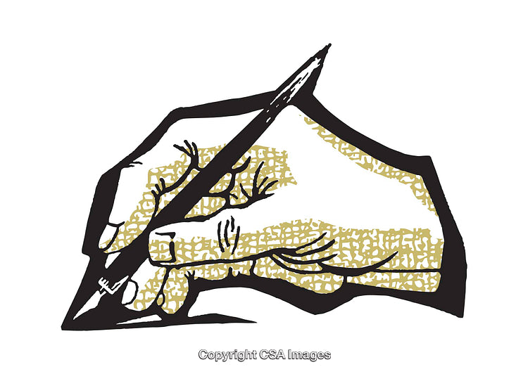 Abstract Illustration of Hand Holding Pen Creating Artistic Patterns