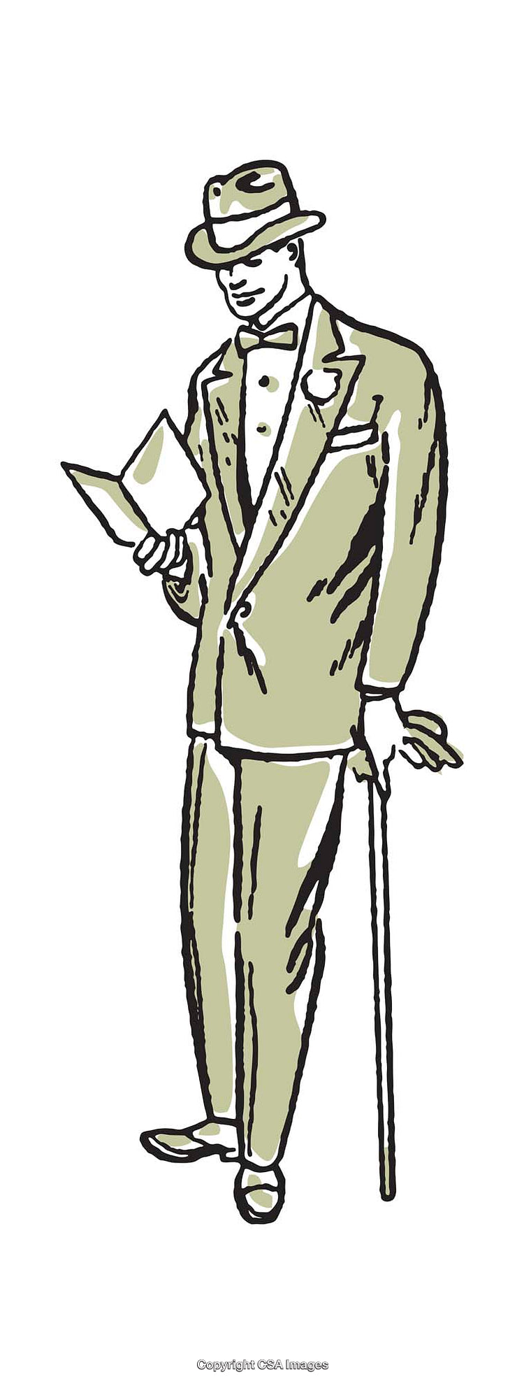 Vintage Illustration of a Stylish Gentleman Reading a Pamphlet