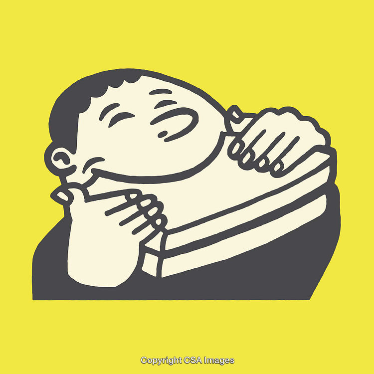 Illustration of Person Joyfully Hugging Object on Yellow Background