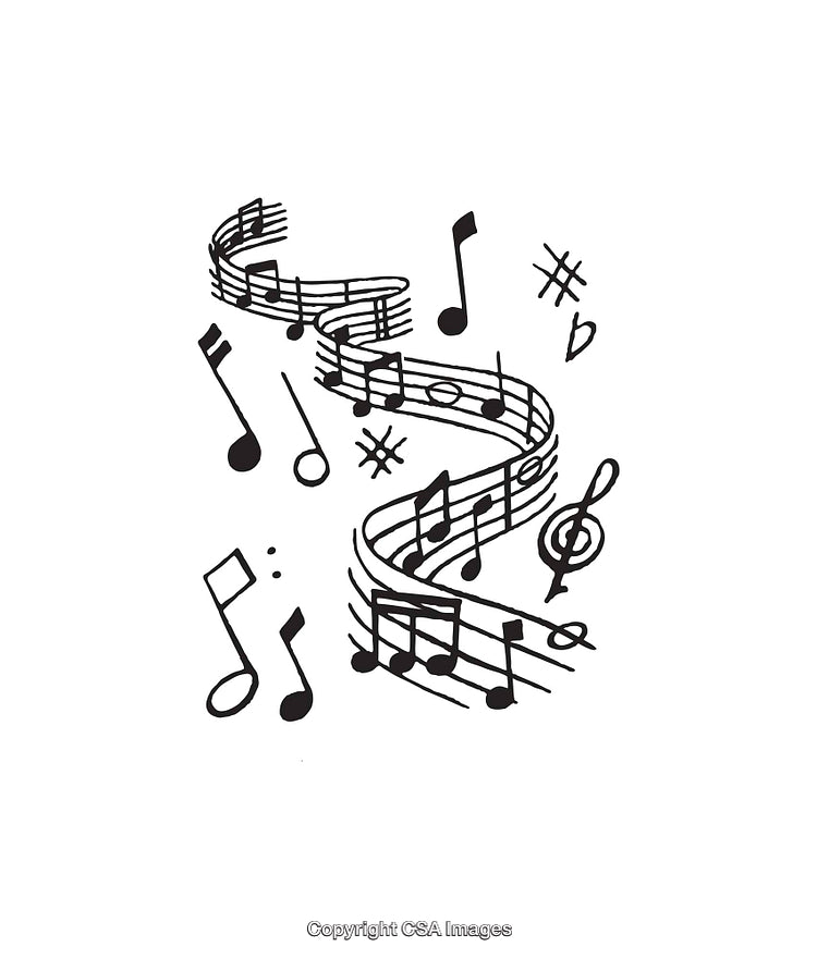 Black and White Music Notes and Staff Line Art Illustration