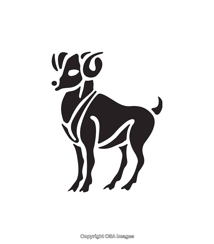 Stylized Black-And-White Illustration of Horned Ram in Profile