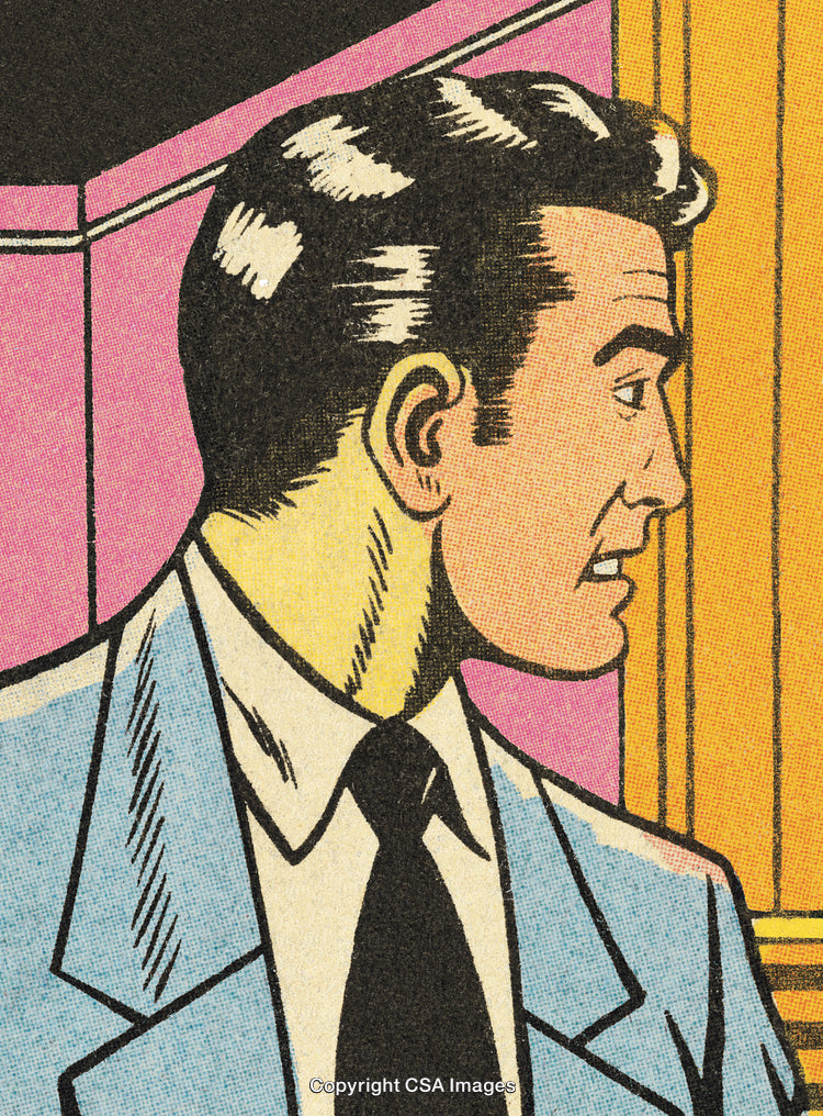 Colorful Illustration of a Retro Male Character Looking to the Side