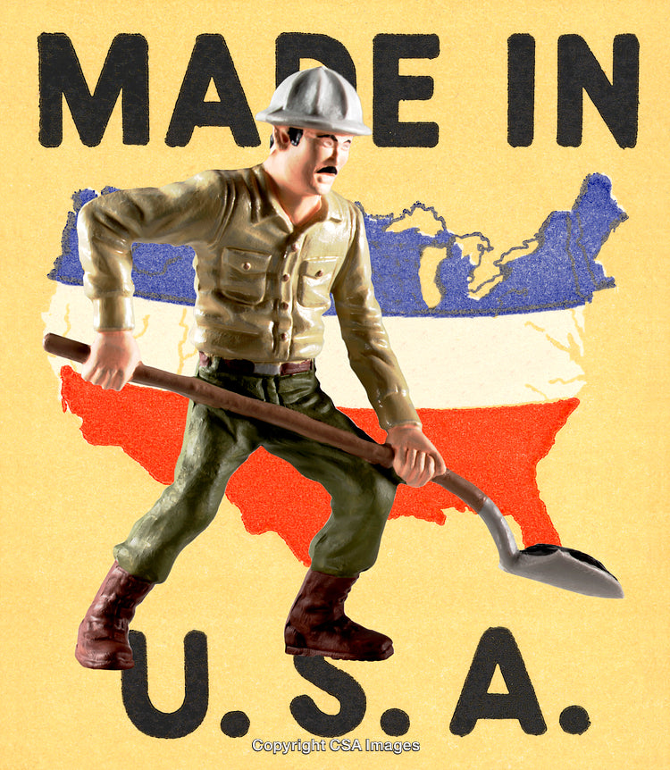Colorful Display of Patriotic Theme Featuring Toy Worker on USA Flag Map