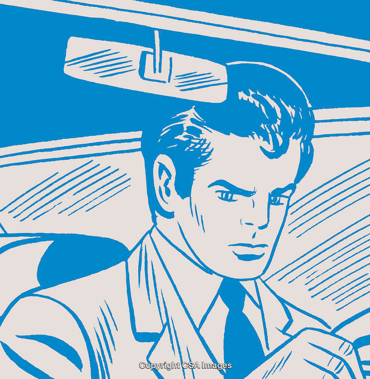 Stylized Portrait of a Man Driving Wearing a Business Suit in Blue Tones